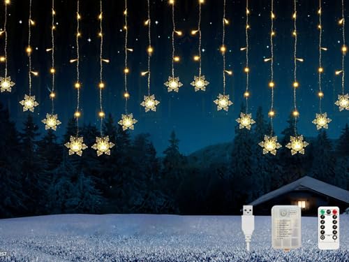 Kuataty Schneeflocken Lichtervorhang Warmweiß 2x1M Lichterkette mit...