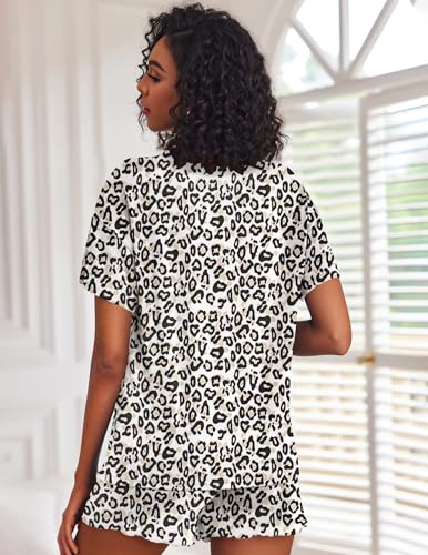 Image of Ekouaer Pajamas Set for Women Short Sleeve Lounge Set 2 Piece Loungewear PJs Soft Cute Lightweight Sleepwear,Medium