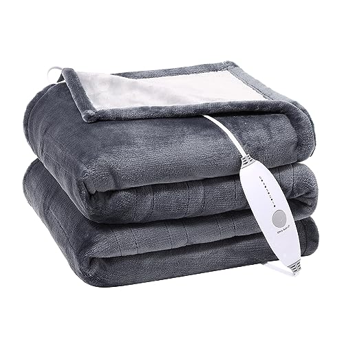 GAOMON Electric Heated Blanket Throw, Super Cozy Soft Flannel Heated Throw with 4 Fast Heating Levels & 10 Hours Auto Off, Machine Washable, ETL Certification, Home Office Use(King, Grey)