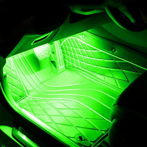 QAUBEN Car Ambient Lighting with Bluetooth App Control + RF Remote Control 64 Colors Multicoloured Music Interior Footwell Lighting Kit DC 12V 1W