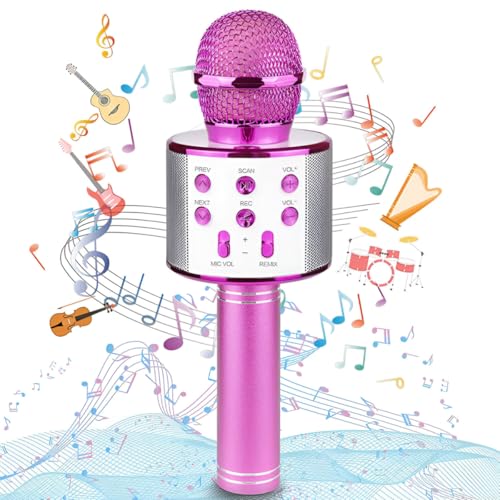 Microfone Infantil Karaoke Sem Fio Recarregável USB para Crianças Menina Menino Festas Eventos Portátil (ROSA)