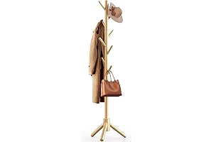 AMADA HOMEFURNISHING 8-Hook Wooden Coat Stand for Entryway