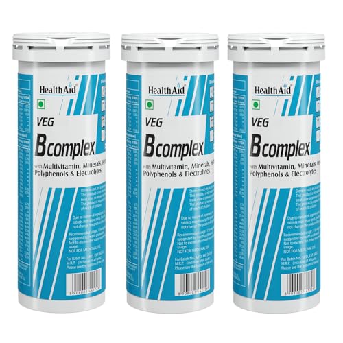 Image of Health Aid Veg B Complex - 30 Effervescent Tablets | Multivitamin, Minerals, Herbal Blend, Polyphenols & Electrolytes
