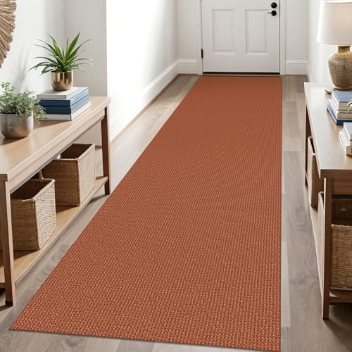 KOZYFLY Runners for Hallways 3x10 ft Washable Kitchen Runner Non Slip Rubber Backed Hallway Rugs Cotton Entryway Runner Rug Floor Carpet for Indoor Hall, Backdoor, Kitchen, Orange/Tan