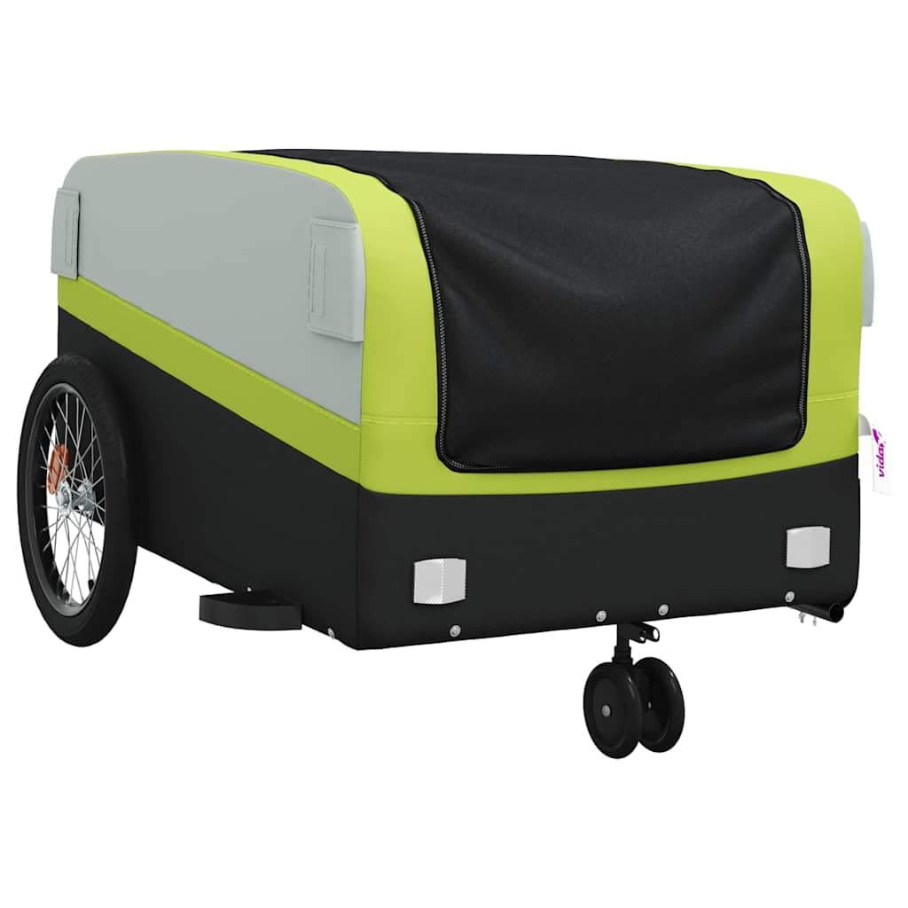 Przyczepa rowerowa, czarna, zielona, nośność 45 kg, żelazna z dyszlem, flaga bezpieczeństwa, składana, do transportu ładunków, dzieci, psów, bagażu, zakupów, aktywności na świeżym powietrzu