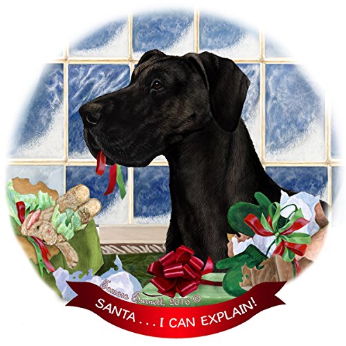 Great Dane, Black Dog Porcelain Ornament Pet Gift 'Santa.. I Can Explain!'