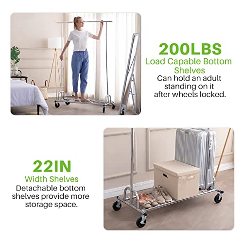 Hokeeper Clothing Garment Rack With Shelves Capacity 450 Lbs Clothing Racks On Wheels Rolling Clothes Rack For Hanging Clothes Heavy Duty Portable Collapsible Commercial Garment Rack Chrome #TOP3