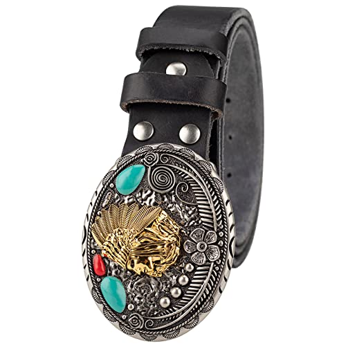 Belts for Men,Genuine Leather Denim Belt Alloy Indian Decorative Buckle Head Birthday Party Wear4
