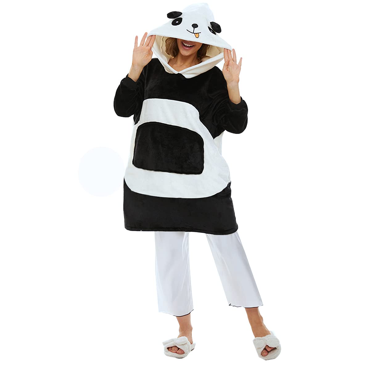 Godoboo Hoodie Panda Oversized Hoodie Giant Sweatshirt Soft Warm Blanket Hoodie Giant Pocket Giant Plush Pullover Blanket with Hood for Women Men