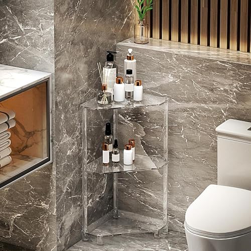 Acrylic Triangle Corner Table - 3-Tier Clear Acrylic Corner Side Tables | Small Corners Table | for Living Room, Bedroom & Bathroom | Small Space-Saving End Tables Furniture - Image 3