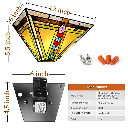 Image of Capulina Tiffany Lamp Firecracker Mission Stained Glass Wall Sconce 2-Light