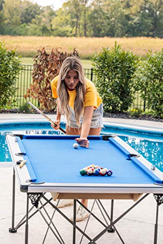 TRIUMPH Sports 6’ Portable Pop Up Folding Pool/Billiard Table with Folding Legs, Instant Assembly and Accessories Included, Blue, 72" (45-6051W)