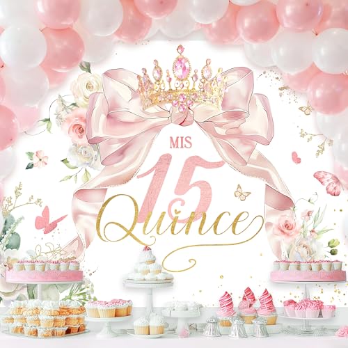 Fondo fotográfico 8Wx6H ft poliéster rosa para quinceañera miniatura 2