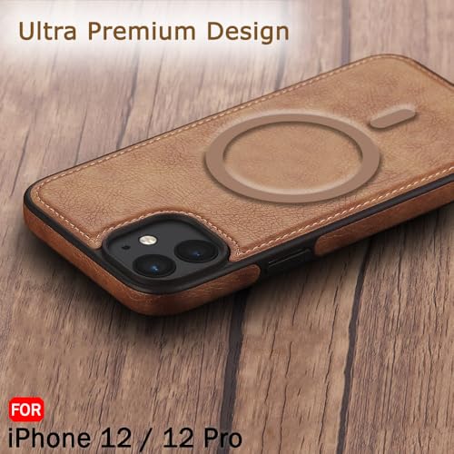 Image of TheGiftKart Genuine Leather Finish Back Cover Case for iPhone 12 /12 Pro | Shockproof Design | Raised Edges for Camera & Screen Protection | Stunning Minimalist Design (MagSafe Compatible, Brown)