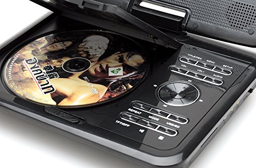 BW Lettore DVD portatile da 7 pollici per bambini, funzione di gioco, radio FM, antenna TV, supporto multiformato, schermo girevole (nero)