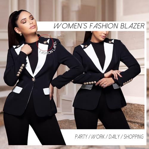 Women Blazer Patchwork Color Formal Single Button Long Sleeve Suit Jacket Business Office Lady Wedding Party Dress4