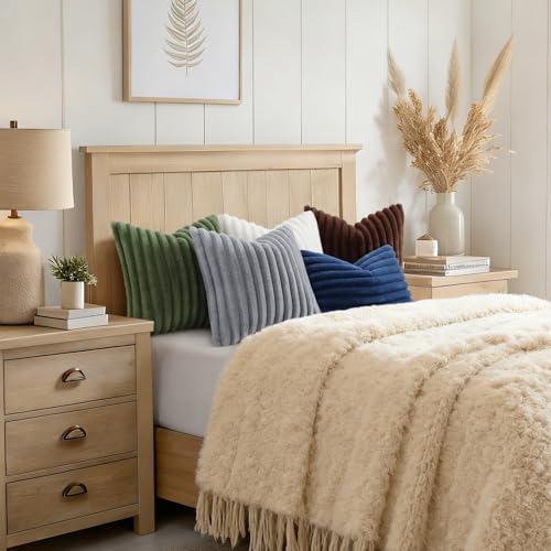 Image of decorUhome Fall Cozy Faux Fur Throw Pillow Covers 22x22 Set of 2 Decorative Soft Plush Striped Modern Farmhouse Boho Couch Euro Sham Pillow Cases with Velvet Back for Sofa Bed Living Roomr, Dark Brown