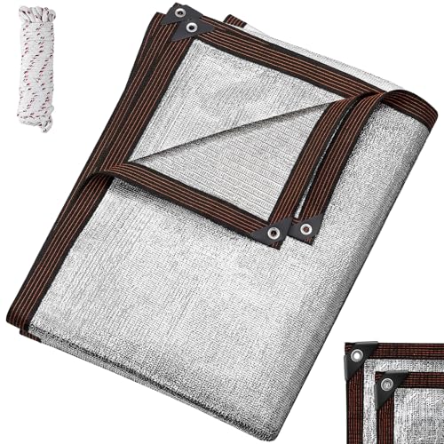 Mindsoft 1 Set Aluminum Shade Cloth 10 x 6.5 ft Reflective 70% Aluminum Cloth Silver Heat Reflective Tarp for Car Garden Outdoor Pergola Lawn Durable Sunblock Neting Shade Cover with Edge and Hole