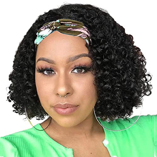 Image of Celiarita Headband Wig Human Hair Deep Wave 10 inch None Lace Front Wig Human Hair Machine Made Wigs Glueless Curly Hair Headband Half Wigs for Black Women Human Hair Natural Color