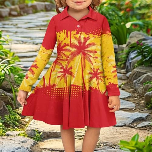 Flag Design Girls Active Tennis Golf Dress Long Sleeve A Line Swing Skater Twirl Dress Pleated Hem Midi Sundress4