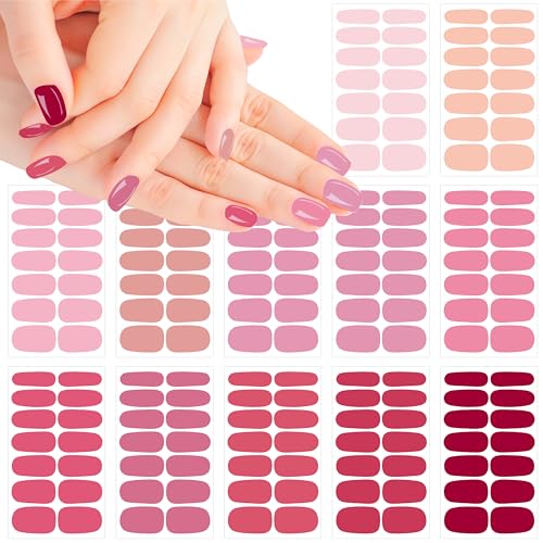 XEAOHESY 12 Sheets 168 Pieces Dark Pink Solid Color Nail Polish Strips, Self-Adhesive Nail Polish Stickers, Pink Nail Wraps, Nail Art Accessories