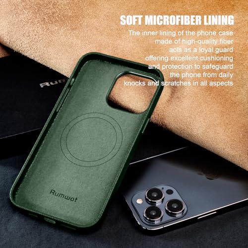 Image of Genuine Leather Case for iPhone 14 Pro Max Compatible with Magsafe Green