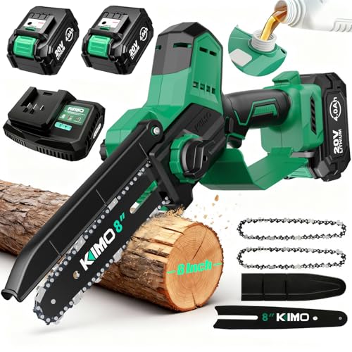 Image of KIMO Brushless Electric Chainsaw Cordless, 4.0Ah Battery & Fast Charger, Handheld Chain Saw with Auto Oiler, Battery Powered Chainsaw Electric for Tree Trimming, 34 FT /S Cutting Speed, 8 INCH