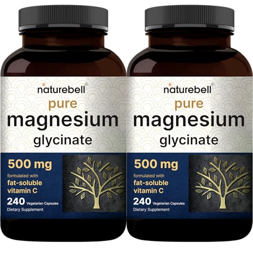 NatureBell Magnesium Glycinate Capsules 500mg | 480 Count, 100% Chelated & Purified, 3rd Party Tested, Non-GMO & Gluten Free