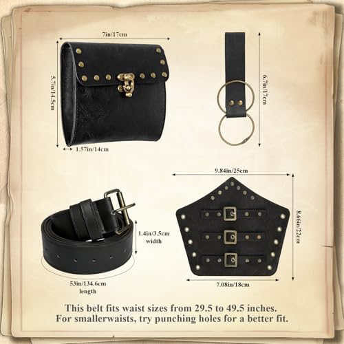 Image of Renaissance Belt Pouch Medieval Viking Leather Bracers Set for LARP