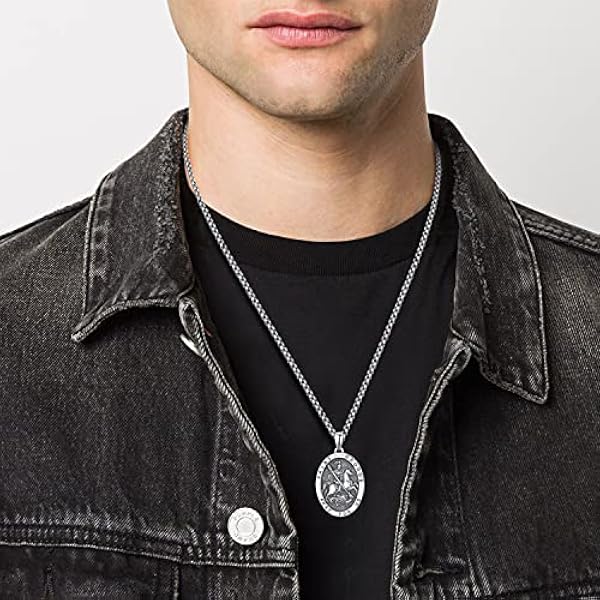 ADMETUS Medalla sagrada de plata de ley 925, amuleto sagrado, collar de protección, joyas para hombre con cadenas Rolo de 2,5 mm y 2 pulgadas, Plata esterlina, No es una piedra preciosa