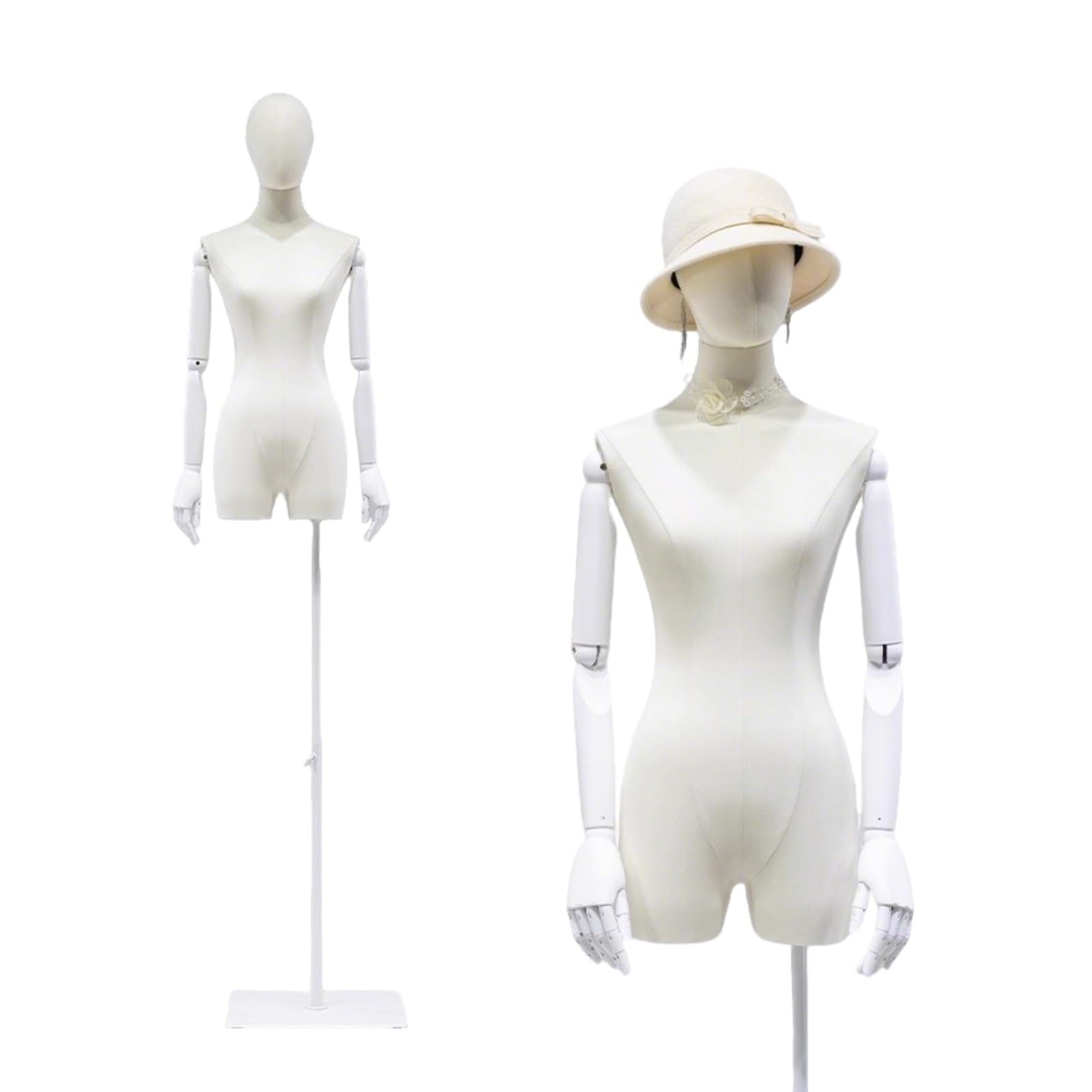 Maniqui Costura Mujer Femenino, Torso de Maniquí con Cabeza y Brazos Articulados, Cuerpo de Torso con Altura Ajustable, Modelo de Exhibición de Ropa for Vestidos y Joyas.