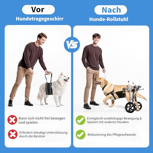 Aluminium-Rollstuhl für große Hunde, Rollstuhl für große Haustiere, 2 verstellbare Hinterbeine, Hundeverschieber für Hinterbeine, geeignet für 30-50 cm Hinterbeine, 20 bis 30 kg Hunde(XL)