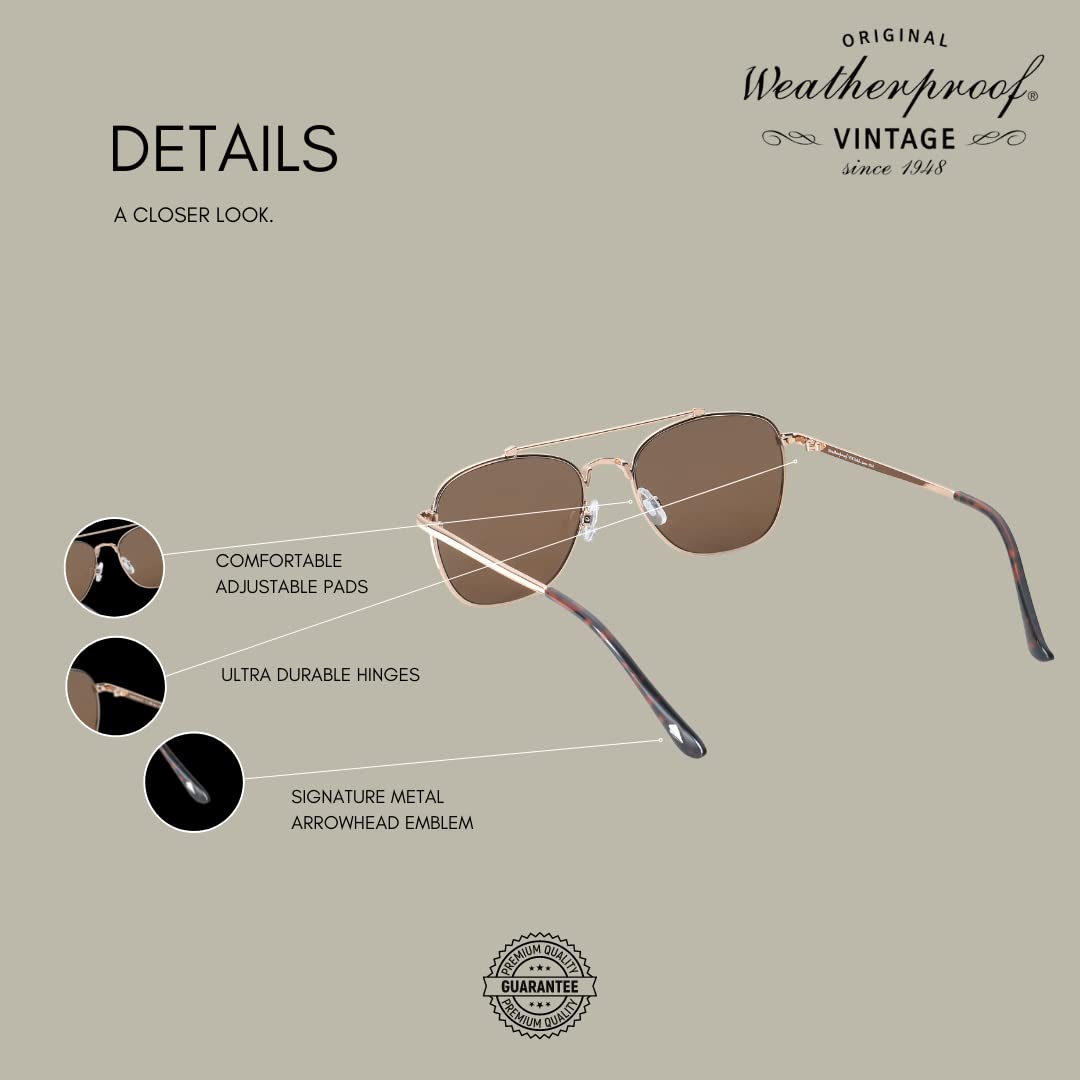 WEATHERPROOF VINTAGE Gafas de sol de diseño para hombre, protección UV400, marco de aviador cuadrado de metal duradero, Dorado brillante, Large