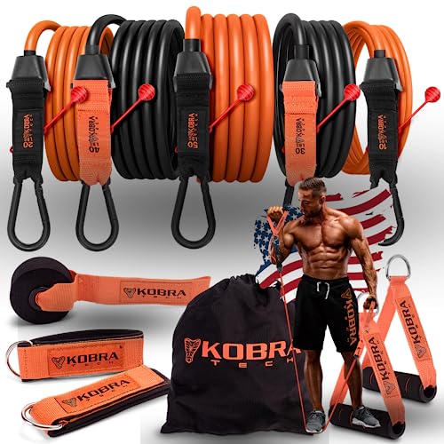 Kobra Tech Resistance Bands Set – 11 Pc. Kit with 5 Adjustable-Resistance Exercise Bands, Handles, and Ankle Straps – Workout Bands for at-Home Fitness, Strength Training, and Physical Therapy