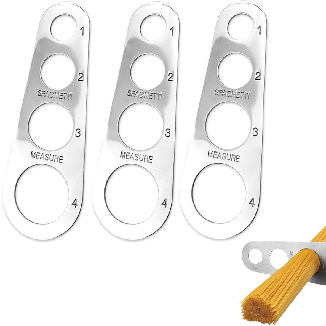 Medidores para la pasta Paquete de 3 medidas para pasta de acero inoxidable, medida para pasta de acero inoxidable, medida para pasta de acero inoxidable con 4 orificios de medición (plata)