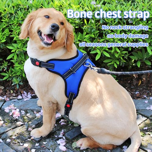 TYXHXTF Hundegeschirr Mittelgroße Hund, Reflektierend Weich Gepolstert Geschirr, Verstellbares Anti-Zug Brustgeschirr mit Griff & Reflektorstreifen, Atmungsaktives No Pull Hundegeschirr, Blau, M