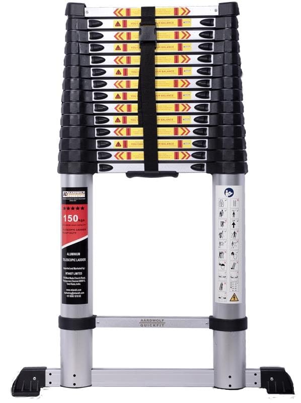 Aardwolf Quickfit 23.6 FT / 7M Aluminum Folding Telescopic Ladder | 150kg Max Capacity | Ladder for Home or Outdoor Work (7.2m/16 Step)