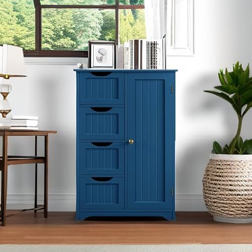 image for Yaheetech Wooden Bathroom Floor Cabinet, Side Storage Organizer Cabine
