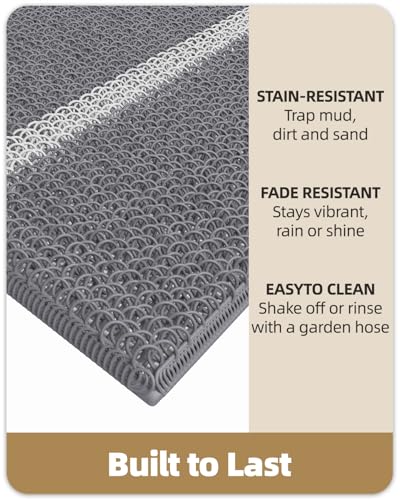 Color G Fussmatte Aussen Innen 43.5 x 75cm, Schmutzfangmatte Außen rutschfest Wetterfest, Fußmatte Sauberlaufmatte Waschbar, Türmatte Outdoor Teppich für Eingang, Hund, Haustür, Garten (Grau)