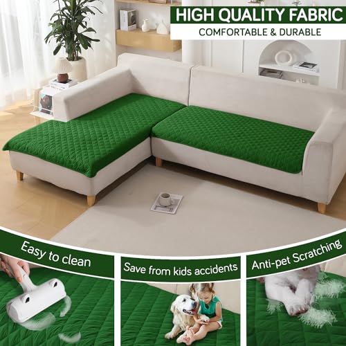 Image of HOKIPO Polyester Quilted Waterproof Sofa Cover Mats For 1 /2 /3 Seater Sofa And L Shape. Make Your Own Sofa Cover Set, Mat Length 81(D) X 60(L) Cm, Forest Green (AR-4963-W8)