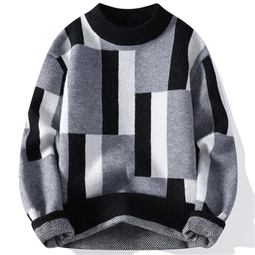 Men Sweater Plaid Round Neck Knitted Pullovers Men's Casual Loose Warm Sweaters3