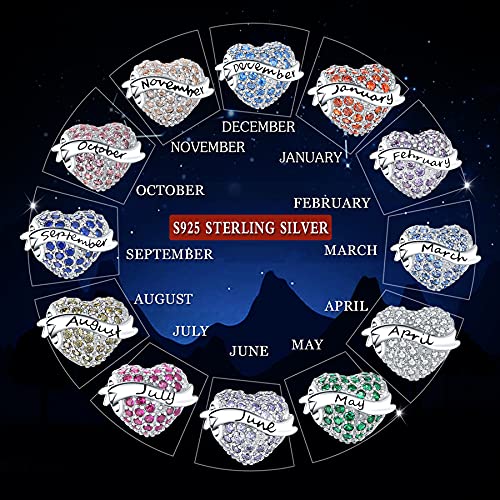 Birthstone Charms 925 Sterling Silver Love Heart Beads Fit Pandora Charms Bracelet, Fit Mother's Day Christmas Birthday Gift4