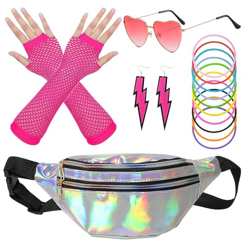 ZXTGBQ 16 peças fantasia anos 80, pulseira para anos 10 disfarces festas néon , festa de cosplay, graduações retro, festas de fantasia, festas de aniversário