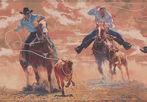 Hunters with Lasso Rope Bull Vintage Wallpaper Border Retro Design, Roll 15' x