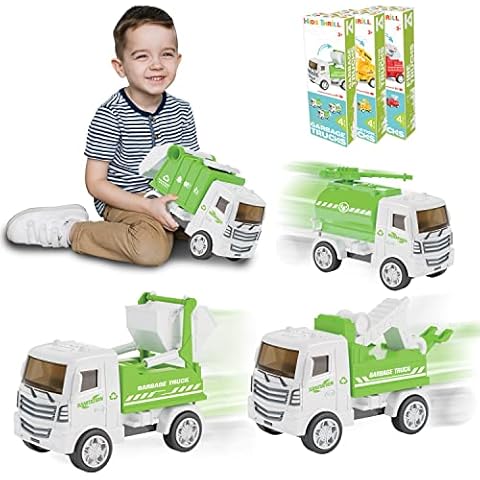 KIDSTHRILL Small Toy Garbage Truck Toys for Boys & Girls Aged 3-12 – 4pcs Set with Different Models, Garbage Truck Trash Truck & Dump Truck Cover