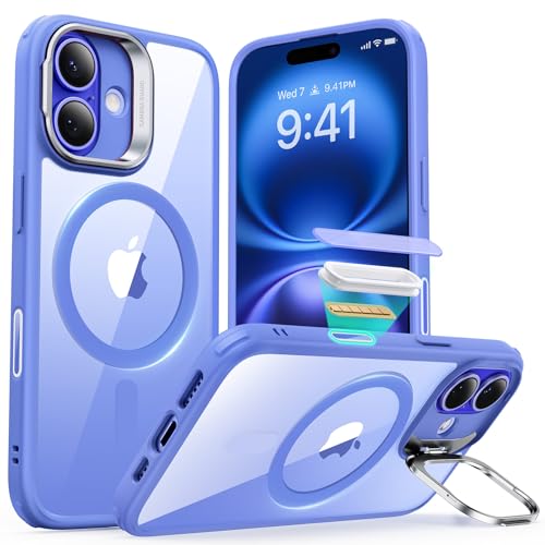 Image of ESR for iPhone 16 Plus Case, Camera Control Button Compatible with MagSafe, Military-Grade Protective Case, Built-in Stash Stand Phone Case, Scratch-Resistant Back Cover, Classic Series, Clear Blue
