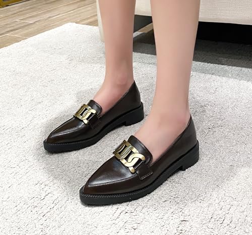 Image of Classic Women's Chunky Loafers Platform Comfortable Slip-On Dressy Business Casual Shoes with Metal