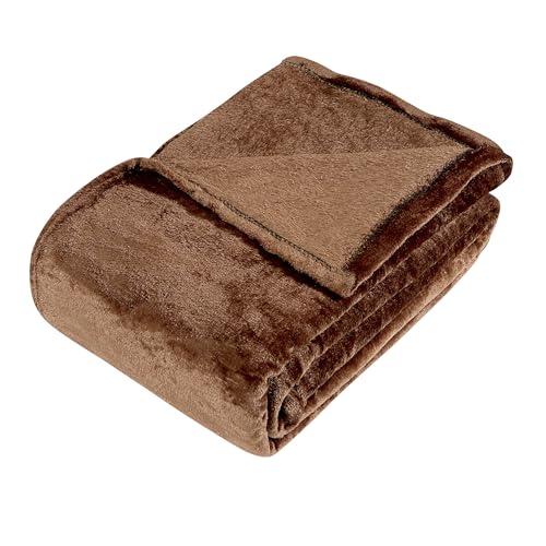 Image of Dream Living Premium Flannel Double Bed Winter Blanket | Winter bedsheet AC Blanket |Reversible Lightweight Cozy Soft for Bed, Sofa, Couch, Travel & Camping| 220x230 cm - Coffee-300 TC