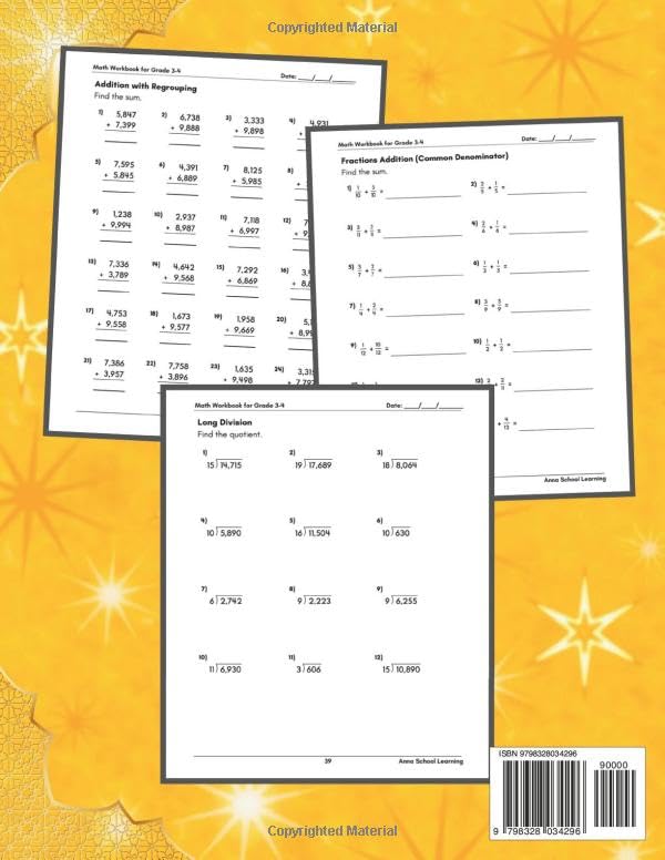 Summer Math Workbook Grade 3-4, With Addition, Subtraction, Multiplication, Division, Decimals, Fractions, Place Value, Geometry, and Roman Numerals ... Workbook With Answers (Summer Math Workbooks) - Image 2