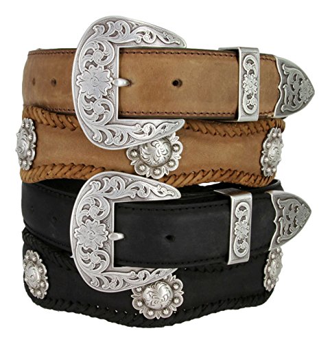 Western Fort Worth Men's Saddle Berry Conchos Scalloped Belt 1 1/2" Wide2